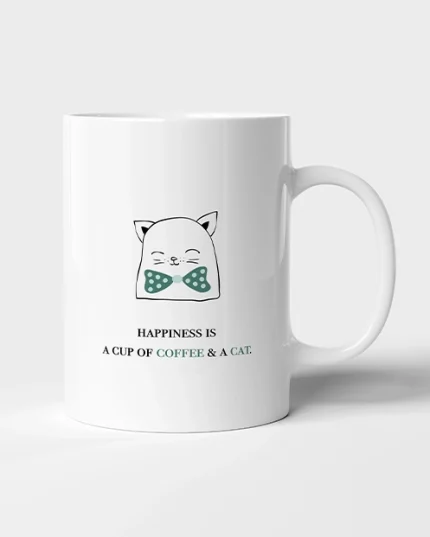 Kubek happiness is a cup of coffee and a cat